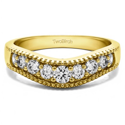 0.5 Ct. Wde Vintage Millgrained Contour Wedding Ring in Yellow Gold