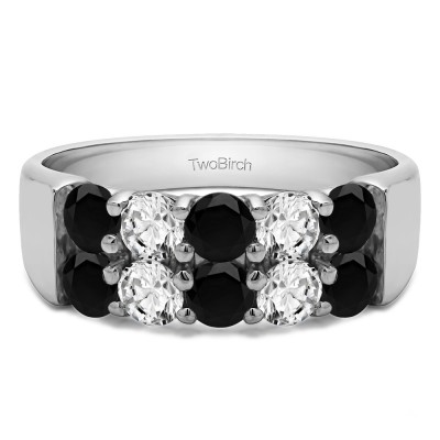 1 Carat Black and White Ten Stone Double Row Shared Prong Wedding Band