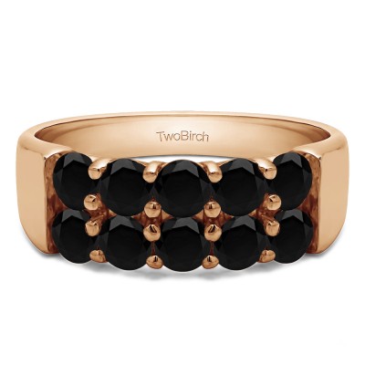 1.5 Carat Black Ten Stone Double Row Shared Prong Wedding Band  in Rose Gold