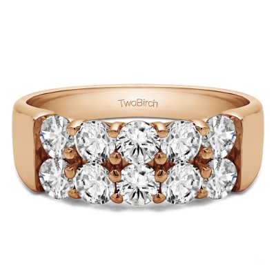 1.5 Carat Ten Stone Double Row Shared Prong Wedding Band  in Rose Gold