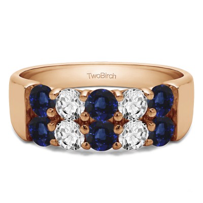 2 Carat Sapphire and Diamond Ten Stone Double Row Shared Prong Wedding Band  in Rose Gold