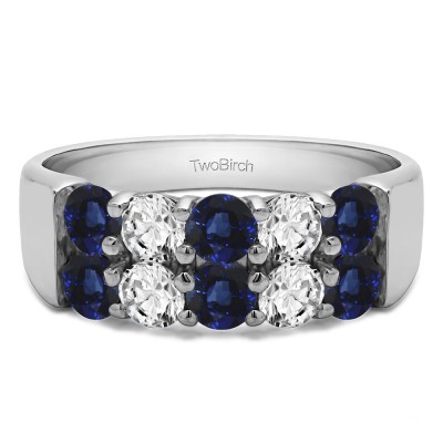 1 Carat Sapphire and Diamond Ten Stone Double Row Shared Prong Wedding Band
