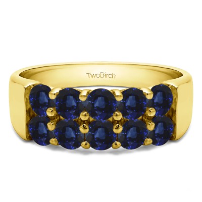 1.5 Carat Sapphire Ten Stone Double Row Shared Prong Wedding Band  in Yellow Gold