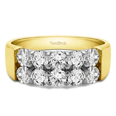 2 Carat Ten Stone Double Row Shared Prong Wedding Band  in Two Tone Gold