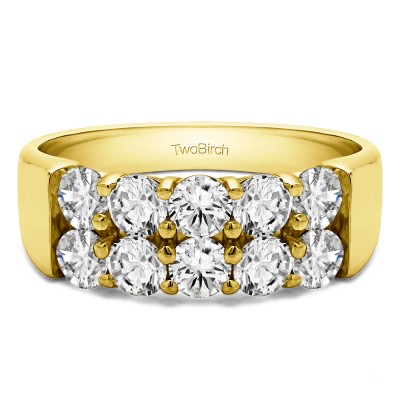 1 Carat Ten Stone Double Row Shared Prong Wedding Band  in Yellow Gold