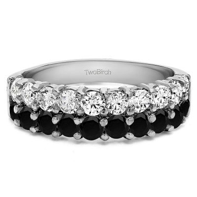 1.5 Carat Black and White Double Row Double Shared Prong Wedding Ring