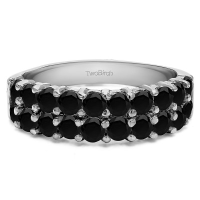 1.5 Carat Black Double Row Double Shared Prong Wedding Ring