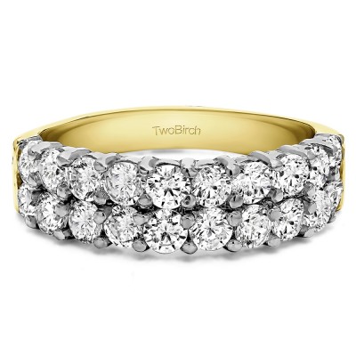 1.5 Carat Double Row Double Shared Prong Wedding Ring  in Two Tone Gold