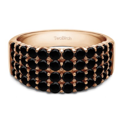 2.04 Carat Black Four Row Wide Domed Anniversary Ring in Rose Gold