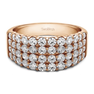 2.04 Carat Four Row Wide Domed Anniversary Ring in Rose Gold