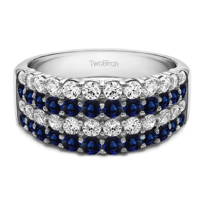 2.04 Carat Sapphire and Diamond Four Row Wide Domed Anniversary Ring