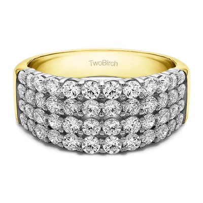 2.04 Carat Four Row Wide Domed Anniversary Ring in Two Tone Gold