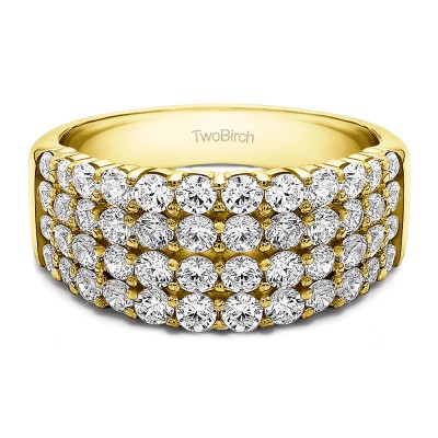 2.04 Carat Four Row Wide Domed Anniversary Ring in Yellow Gold
