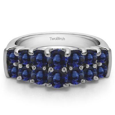 2.04 Carat Sapphire Graduated Double Row Double Shared Prong Wedding Ring