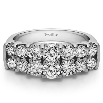 0.7 Carat Graduated Double Row Double Shared Prong Wedding Ring