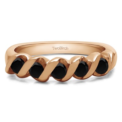 0.75 Carat Black Five Stone Twirl Set Wedding Ring in Rose Gold