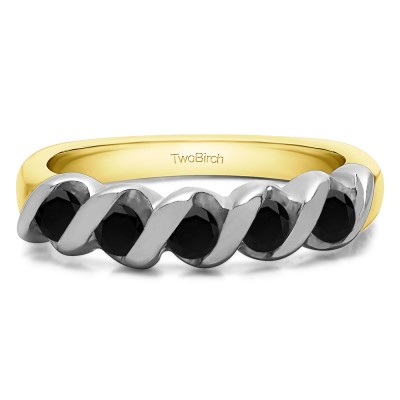0.75 Carat Black Five Stone Twirl Set Wedding Ring in Two Tone Gold
