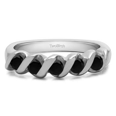 0.75 Carat Black Five Stone Twirl Set Wedding Ring