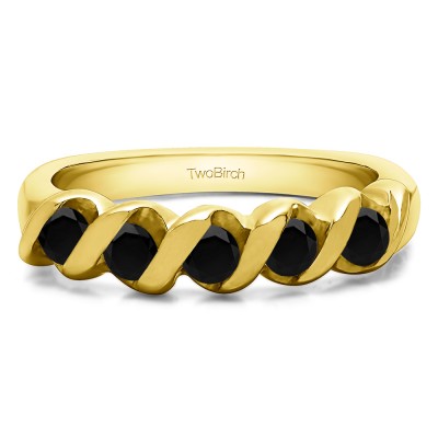 0.75 Carat Black Five Stone Twirl Set Wedding Ring in Yellow Gold