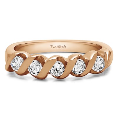 0.75 Carat Five Stone Twirl Set Wedding Ring in Rose Gold