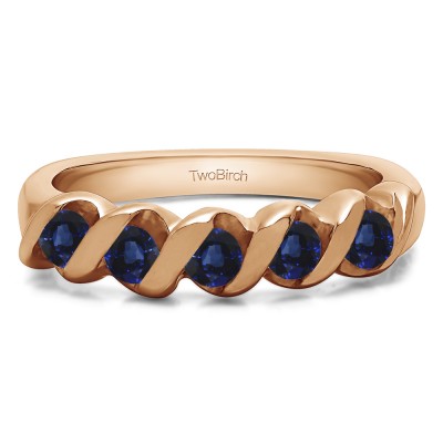 0.75 Carat Sapphire Five Stone Twirl Set Wedding Ring in Rose Gold