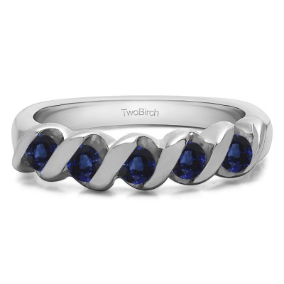 0.75 Carat Sapphire Five Stone Twirl Set Wedding Ring