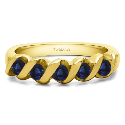 0.75 Carat Sapphire Five Stone Twirl Set Wedding Ring in Yellow Gold