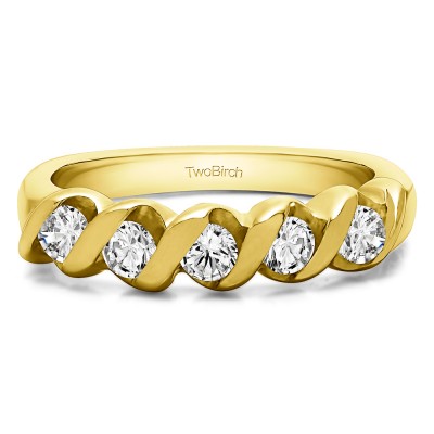 0.75 Carat Five Stone Twirl Set Wedding Ring in Yellow Gold