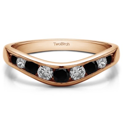 0.42 Ct. Black and White Graduated Round Channel Contour Band in Rose Gold