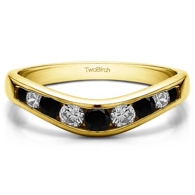 0.42 Ct. Black and White Graduated Round Channel Contour Band in Yellow Gold