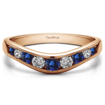 0.42 Ct. Sapphire and Diamond Graduated Round Channel Contour Band in Rose Gold