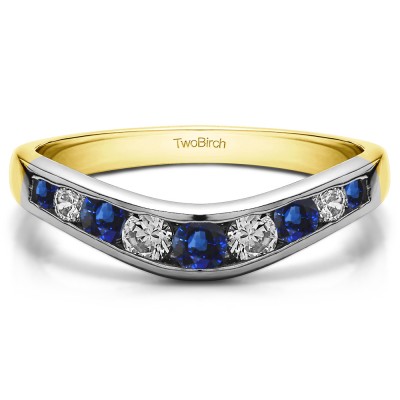 0.42 Ct. Sapphire and Diamond Graduated Round Channel Contour Band in Two Tone Gold