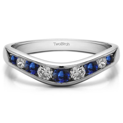 0.42 Ct. Sapphire and Diamond Graduated Round Channel Contour Band