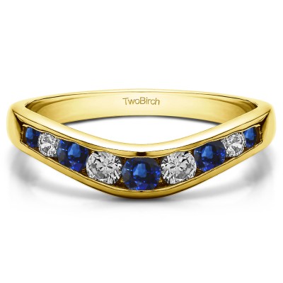 0.42 Ct. Sapphire and Diamond Graduated Round Channel Contour Band in Yellow Gold