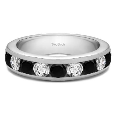 0.5 Carat Black and White 10 Stone Channel Set Wedding Ring