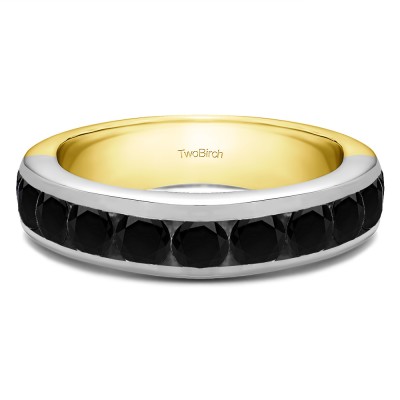 1.5 Carat Black 10 Stone Channel Set Wedding Ring in Two Tone Gold