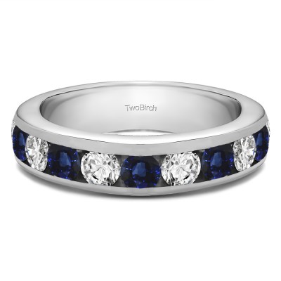 0.5 Carat Sapphire and Diamond 10 Stone Channel Set Wedding Ring
