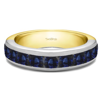 1 Carat Sapphire 10 Stone Channel Set Wedding Ring in Two Tone Gold