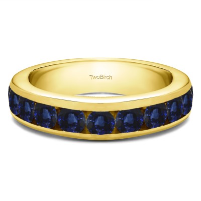 1.5 Carat Sapphire 10 Stone Channel Set Wedding Ring in Yellow Gold