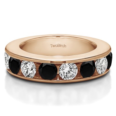 1.5 Carat Black and White 10 Stone Open Ended Channel Set Wedding Ring  in Rose Gold