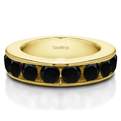 1 Carat Black 10 Stone Open Ended Channel Set Wedding Ring  in Yellow Gold