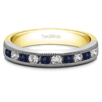 0.5 Carat Sapphire and Diamond 10 Stone Open Ended Channel Set Wedding Ring  in Two Tone Gold
