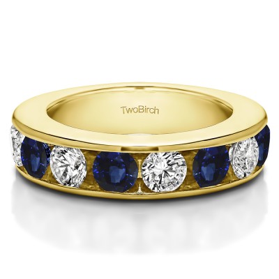0.25 Carat Sapphire and Diamond 10 Stone Open Ended Channel Set Wedding Ring  in Yellow Gold