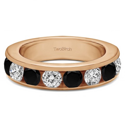 2 Carat Black and White Eight Stone Open Ended Channel Set Wedding Ring  in Rose Gold