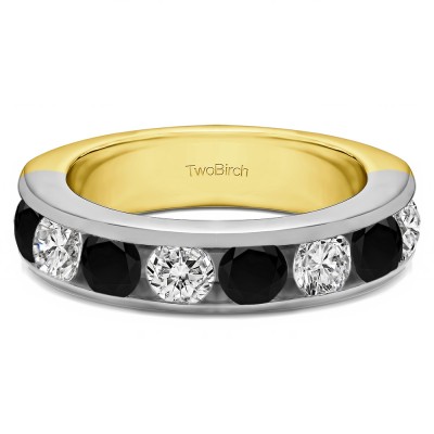 2 Carat Black and White Eight Stone Open Ended Channel Set Wedding Ring  in Two Tone Gold