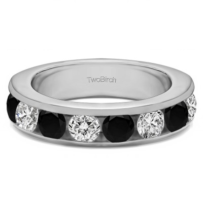2 Carat Black and White Eight Stone Open Ended Channel Set Wedding Ring