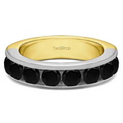 2 Carat Black Eight Stone Open Ended Channel Set Wedding Ring  in Two Tone Gold