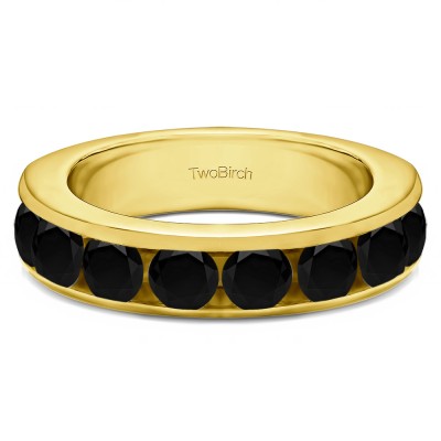 2 Carat Black Eight Stone Open Ended Channel Set Wedding Ring  in Yellow Gold
