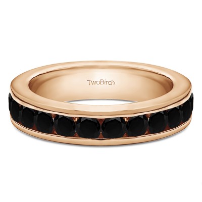 1 Carat Black Twelve Stone Channel Set Straight Wedding Ring  in Rose Gold