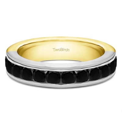 1 Carat Black Twelve Stone Channel Set Straight Wedding Ring  in Two Tone Gold